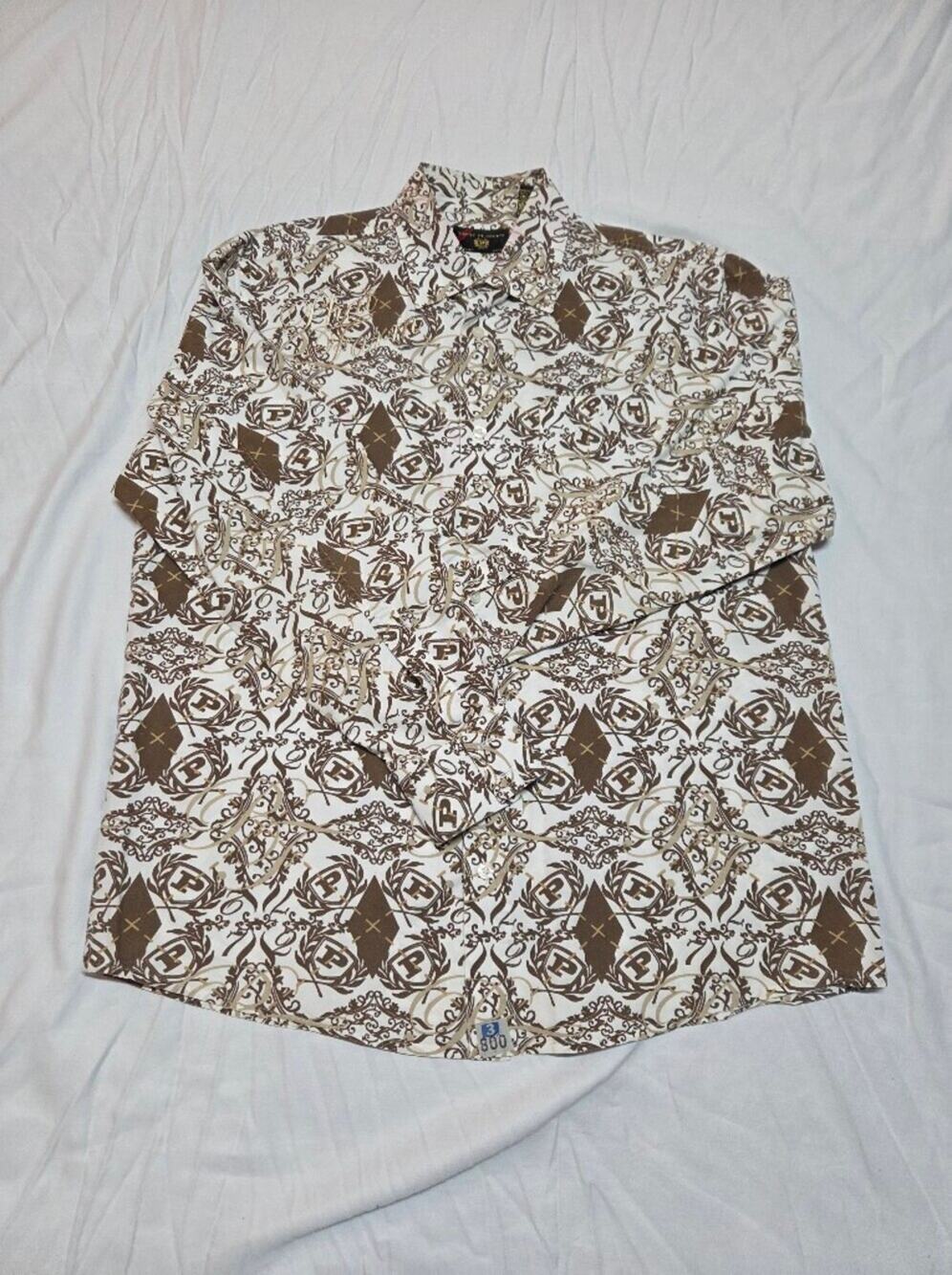 Phat Farm Brown and White Patterned Long-Sleeve Shirt